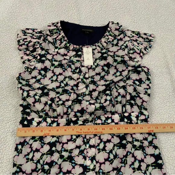Banana Republic Dress Sz 16 Tall Floral Ruffle Pleated Neck Chiffon Feminine New - Picture 13 of 15